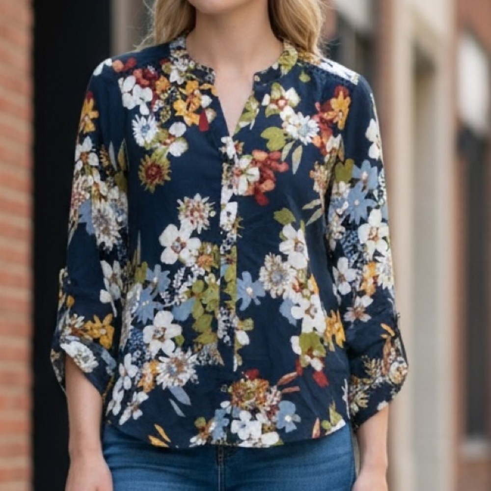 Zac & Rachel Navy Floral Blouse